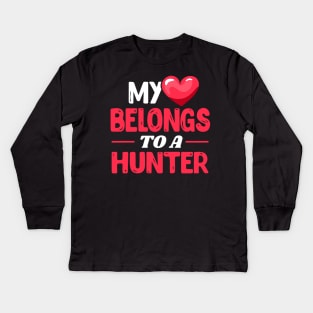 My heart belongs to a hunter - Cute Hunting Wife Girlfriend Love gift Kids Long Sleeve T-Shirt